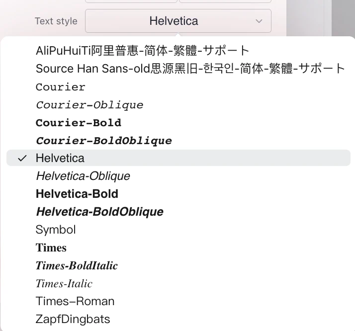 Add PDF page numbers - Font Family