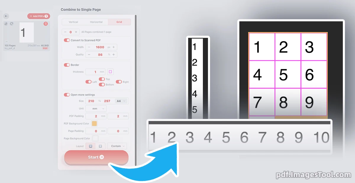 Combine PDF pages into a single long page