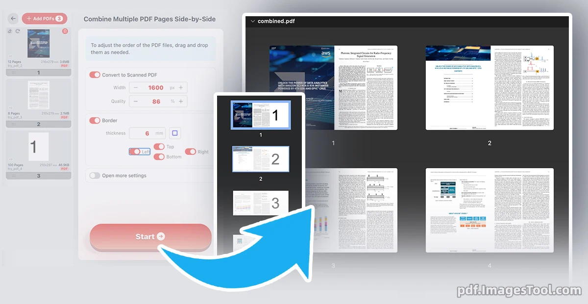 Combine PDF pages side-by-side horizontally