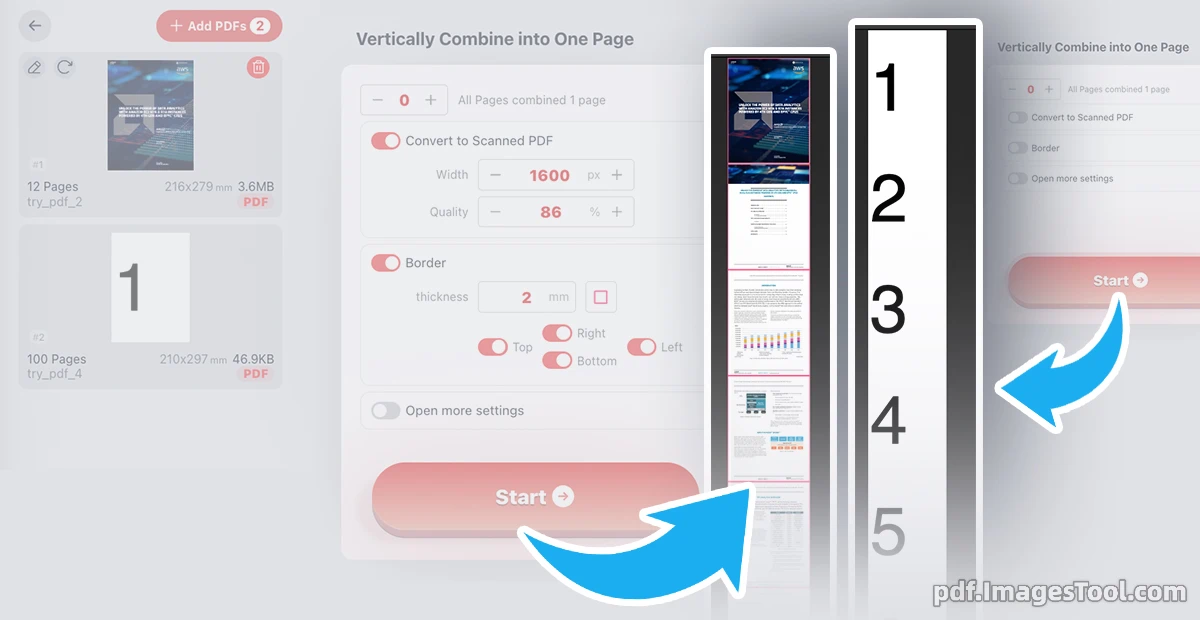 Combine PDF Pages Vertically into One Long Page
