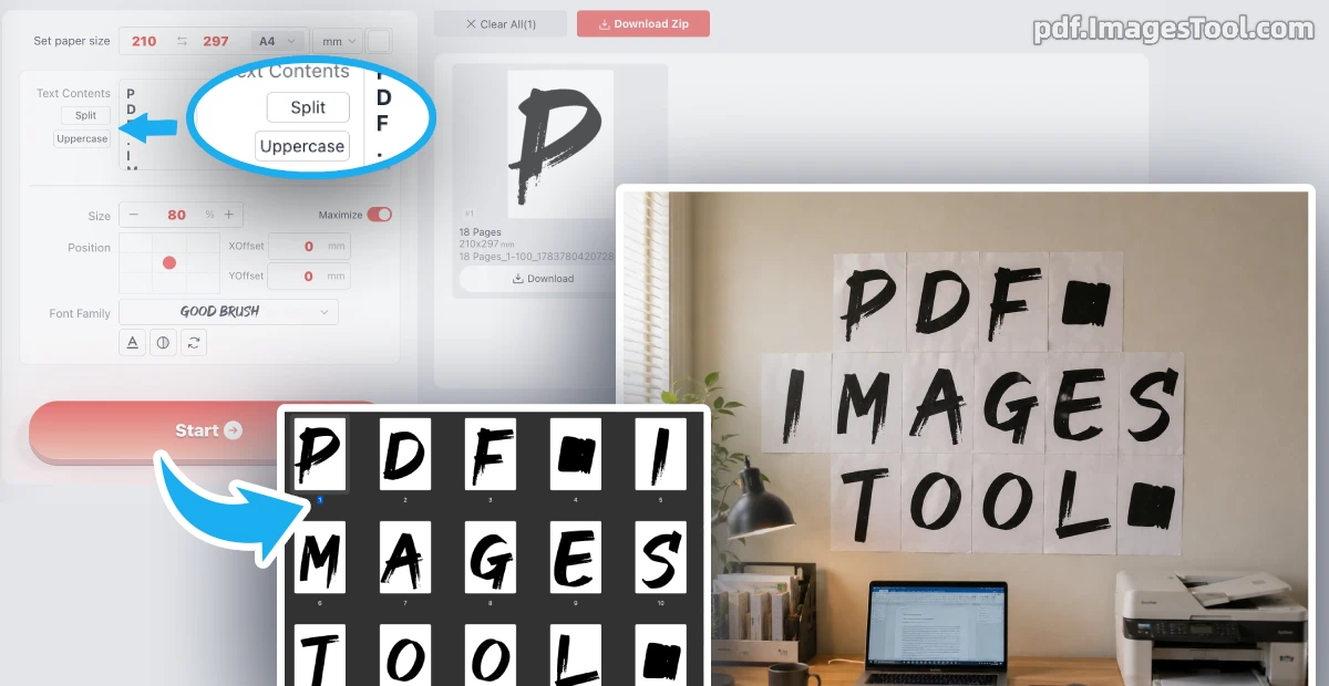 One Letter Per Page PDF Generator Interface