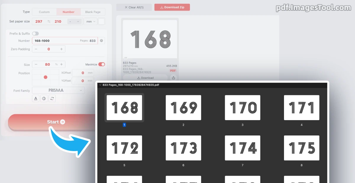 Printable 1-100 numbers PDF generator tool