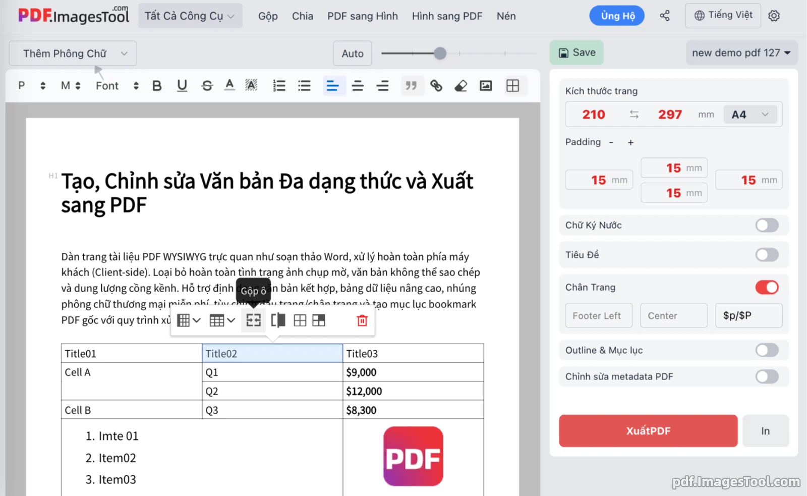 Tạo, Chỉnh sửa Văn bản Đa dạng thức và Xuất sang PDF