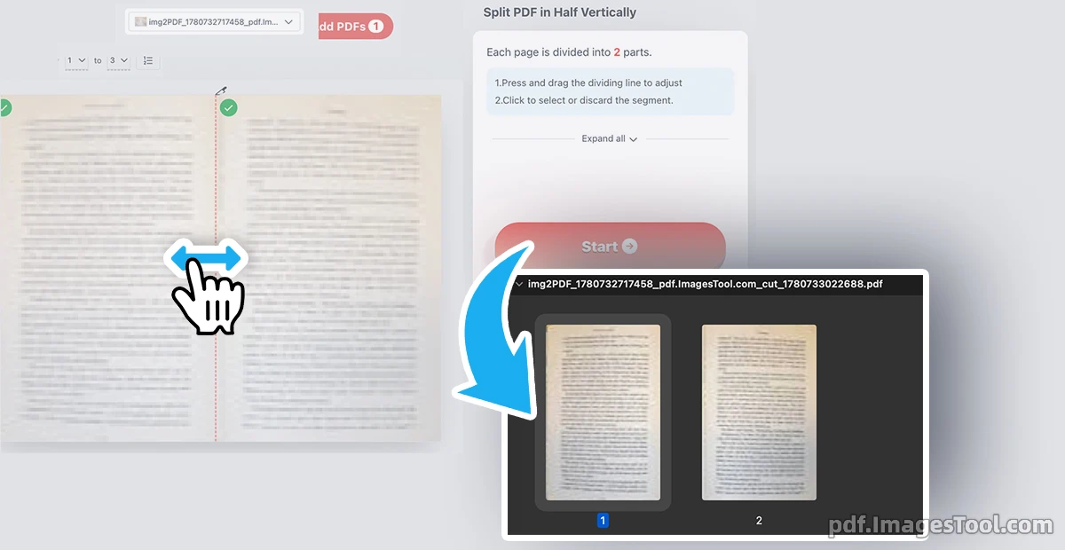 Free online PDF vertical splitter to split pages in half