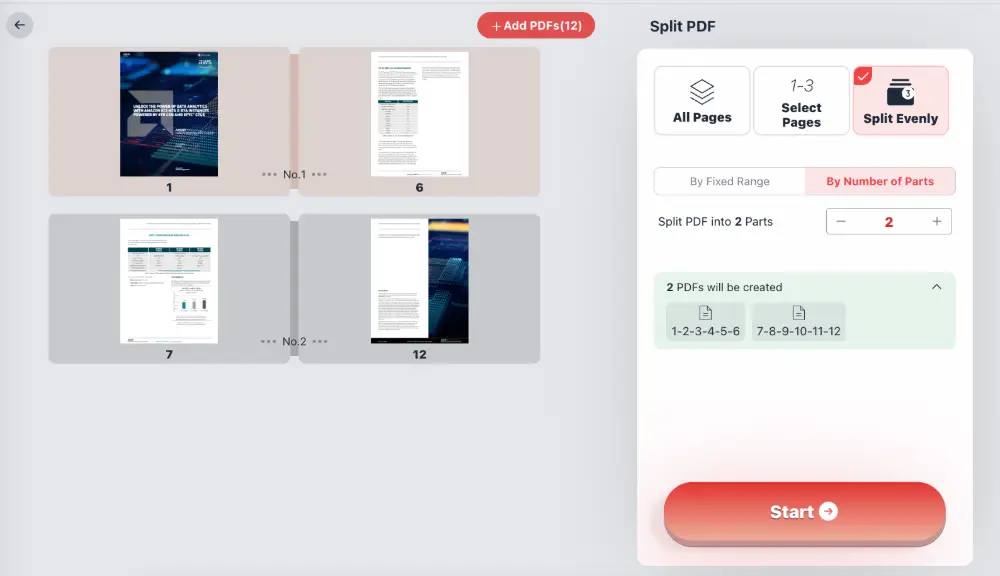 Split PDF by Number of Parts