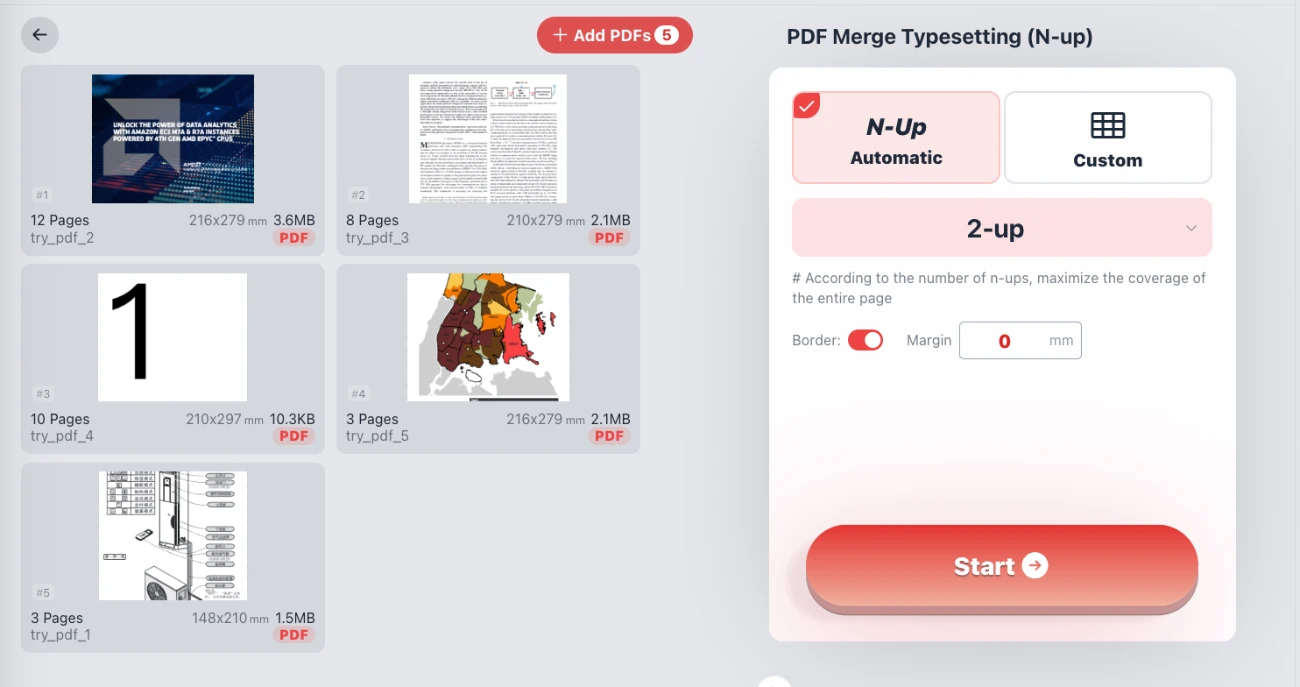 PDF N-Up Автоматически 2-up 4-up 6-up 8-up