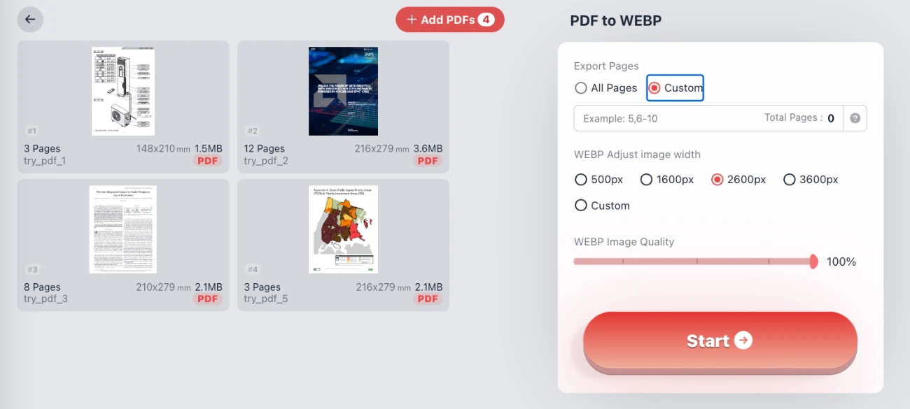 Convertir PDF a imágenes WEBP por lotes de forma segura