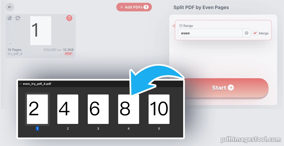 Split PDF by Even Pages - Free Online Tool