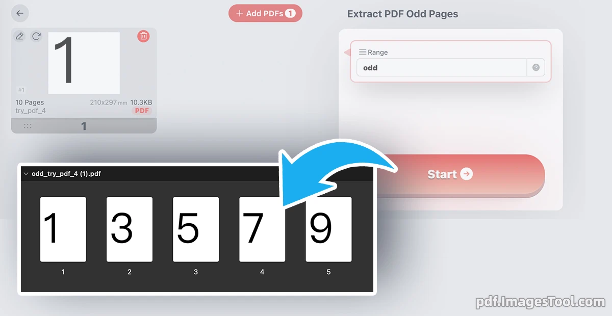 Free Online PDF Odd Pages Splitting Tool Interface