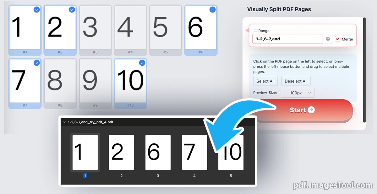 Visually Split PDF Pages Online Interface