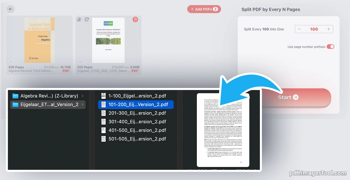 Split PDF by Custom Page Count Tool