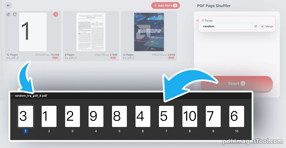 Shuffle PDF pages randomly with imagesTool